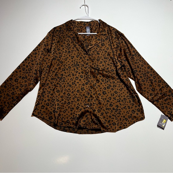 Auden Other - NWT Auden Women's Brown Leopard-Print Long-Sleeve Pajama Top- Size L